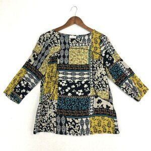J. Jill Women's Size Small Tall Multi-Color Mixed Floral Print 3/4 Sleeve Top